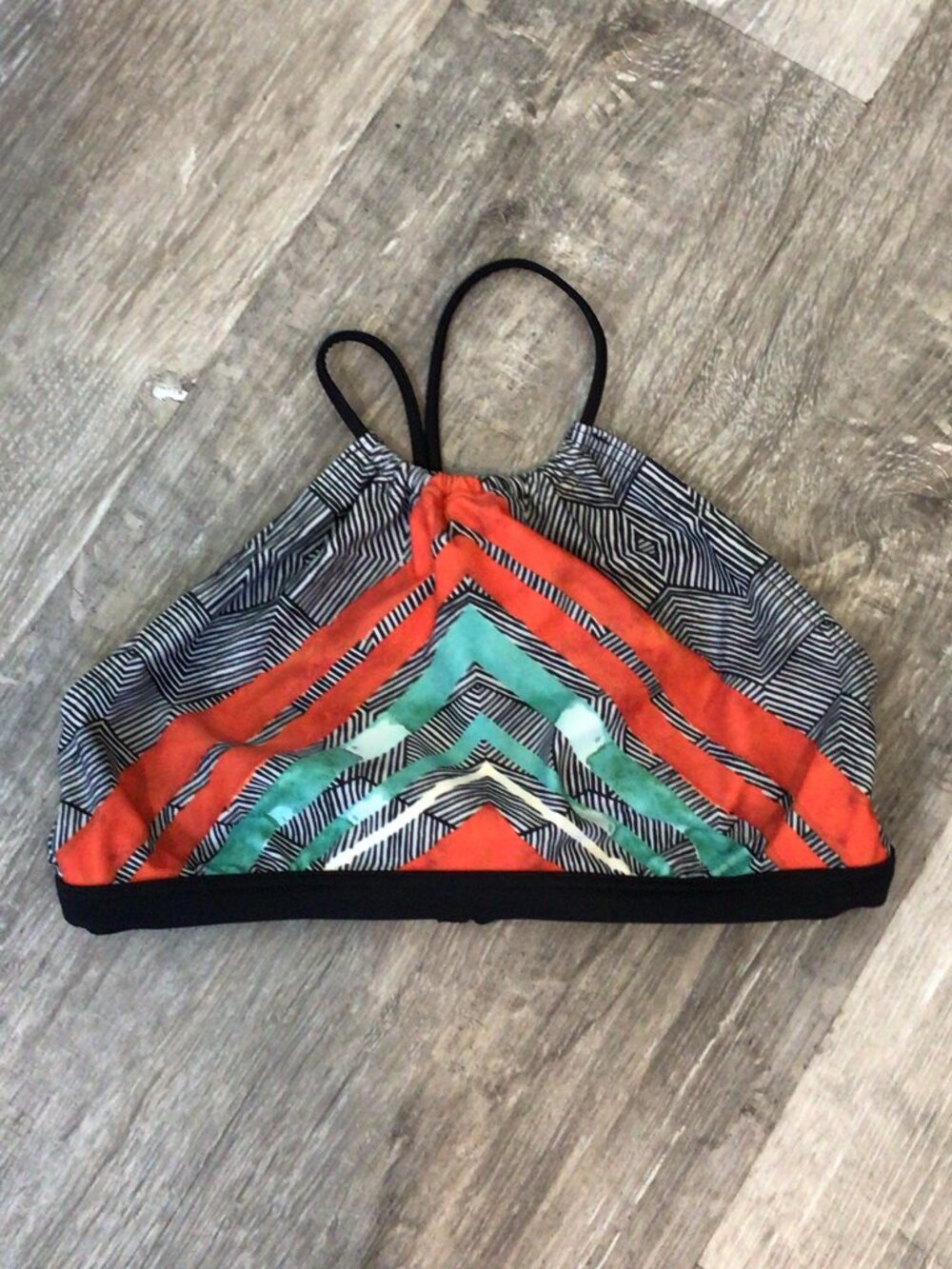 Prana Black Gray Print Halter Swim Top SIze M